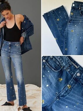 Pilcro for Anthropologie The Icon Embroidered/Paint Splatter Jeans